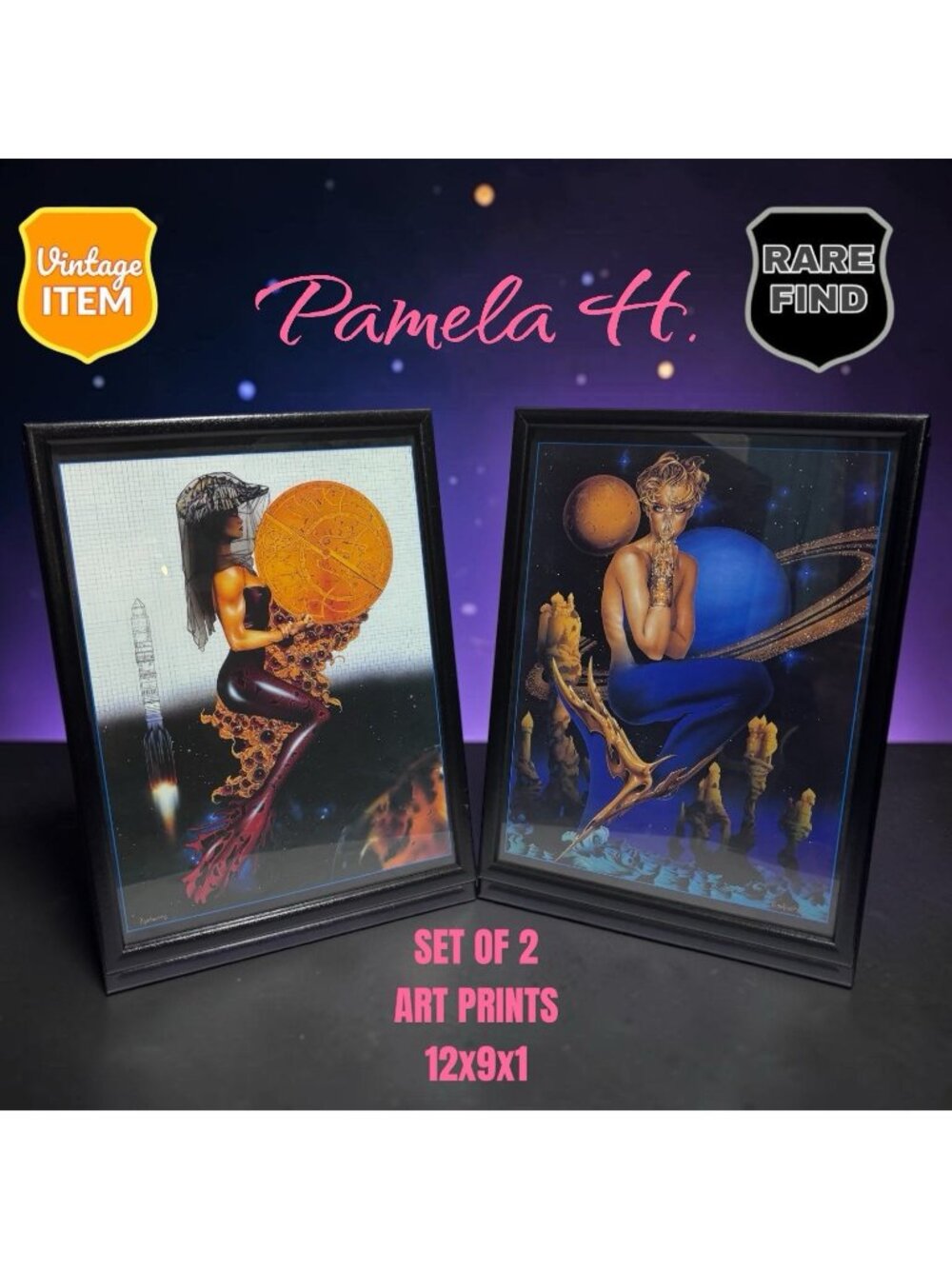 Pamelina H. Framed Posters Celestial Topaz Mermaid & The Astrolabe Art Prints.